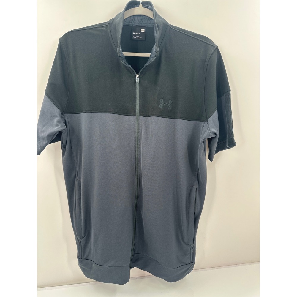 Under Armour Mens Full Zip Short Sleeve Track Jacket Black Grey Large 1361